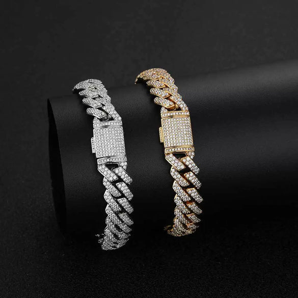 Wholesale Hiphop Rhombus Zircon Copper Cuban Chain Bracelet
