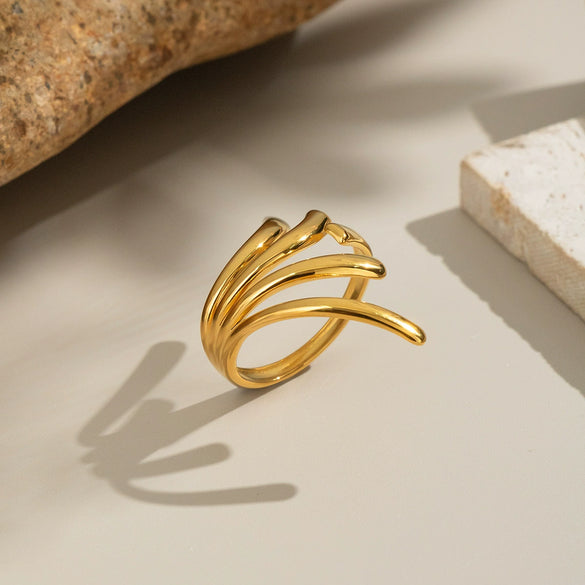 Wholesale Hiphop Rock Stylish Geometric Ring In Stainless Steel With Electroplating For Women