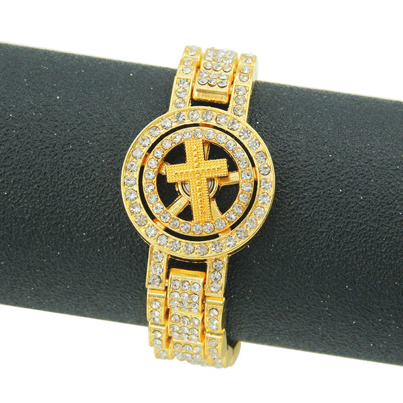 Wholesale Hiphop Rotatable Cross Alloy Watch Chain Bracelet For Men With Geometric Diamond Design