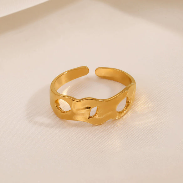 Wholesale Hiphop Simple Specialshaped Stainless Steel Hollow Opening Adjustable Goldplated Geometric Ring