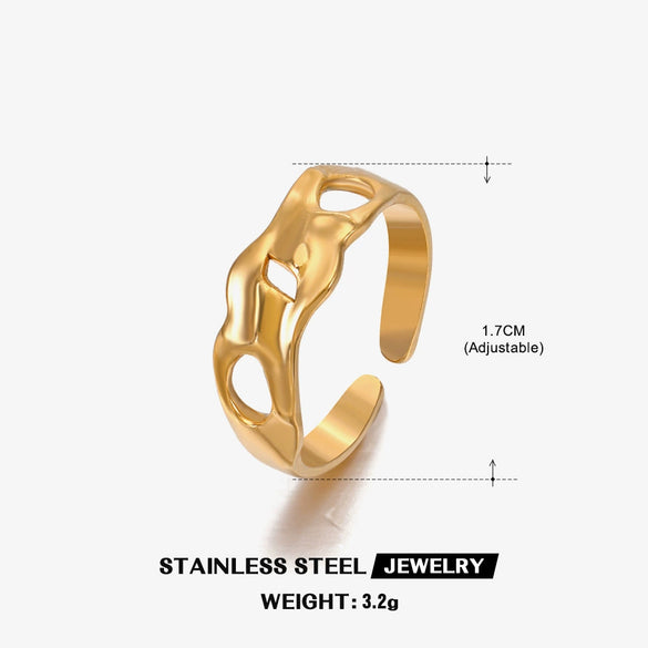 Wholesale Hiphop Simple Specialshaped Stainless Steel Hollow Opening Adjustable Goldplated Geometric Ring