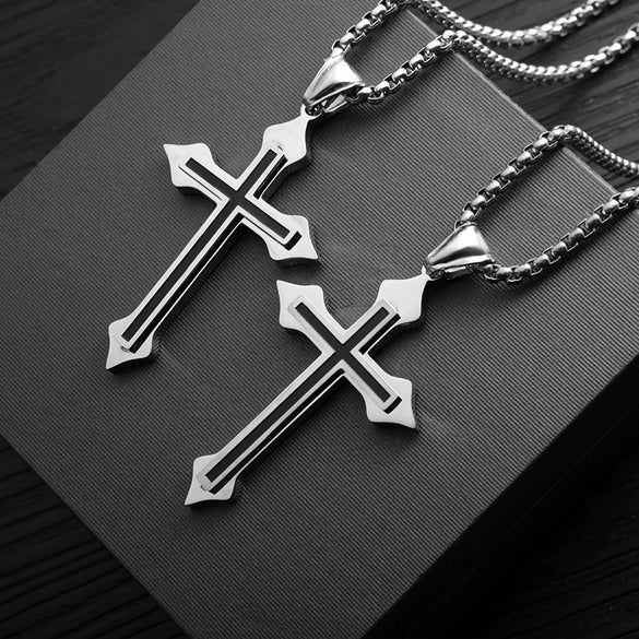 Wholesale Hiphop Simple Titanium Steel Necklace With Black Cross Pendant Electroplated For Men And Women