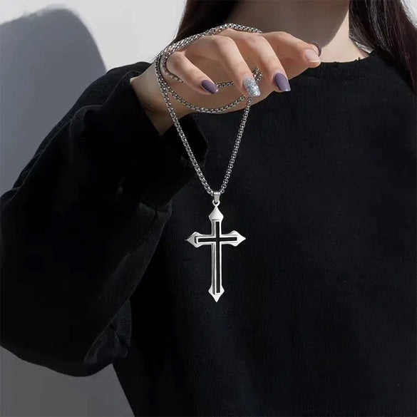 Wholesale Hiphop Simple Titanium Steel Necklace With Black Cross Pendant Electroplated For Men And Women