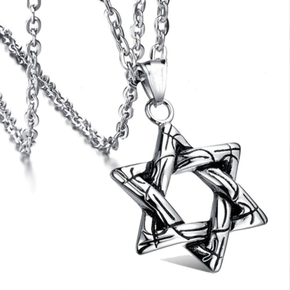 Wholesale Hiphop Sixpointed Star Plaid Geometric Alloy Sweater Chain With Diecast Alloy Pendant And Snake Bone Chain Long Necklace