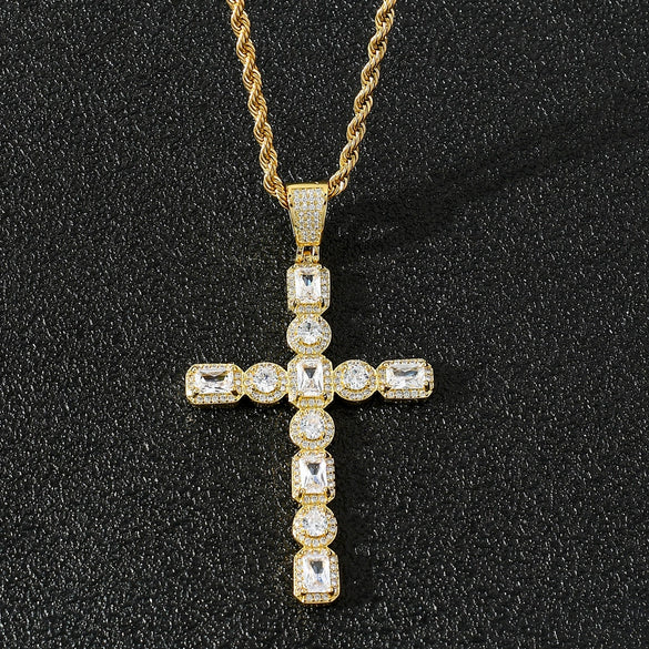 Wholesale Hiphop Square Cross Pendant With Microinlaid Zircon For Men Copper Hiphop Accessories
