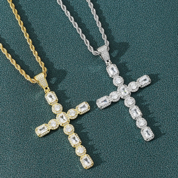 Wholesale Hiphop Square Cross Pendant With Microinlaid Zircon For Men Copper Hiphop Accessories