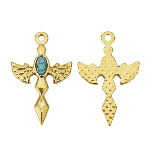 Wholesale Hiphop Stainless Steel Angel Wing Cross Pendant With Electroplating Treatment And Natural Zircon For Female