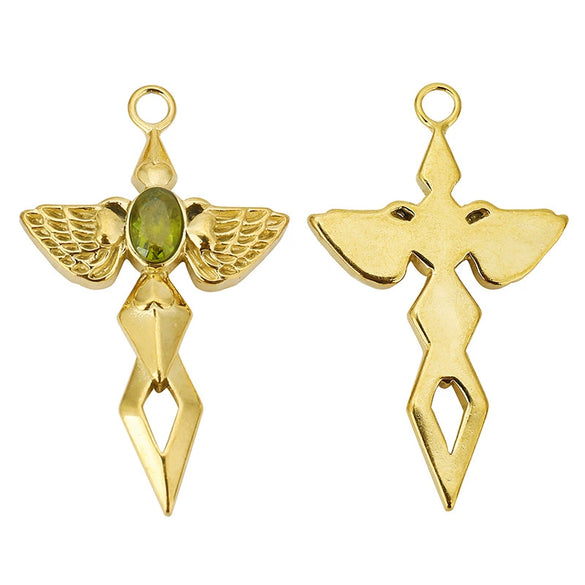 Wholesale Hiphop Stainless Steel Angel Wing Cross Pendant With Electroplating Treatment And Natural Zircon For Female
