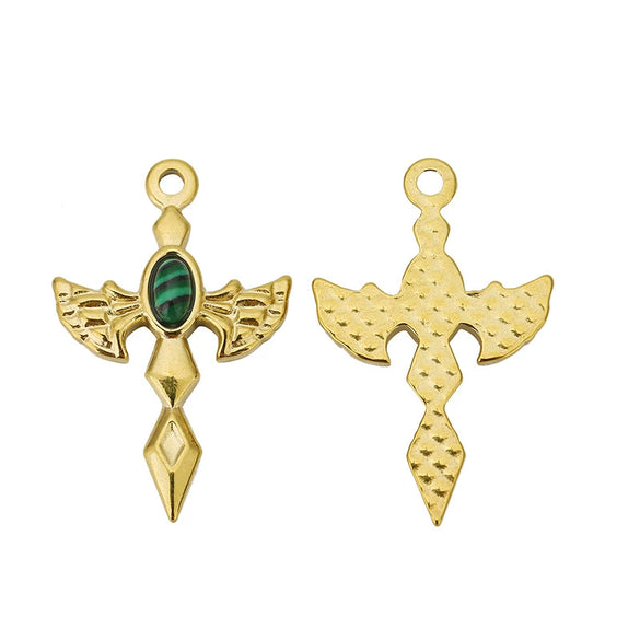 Wholesale Hiphop Stainless Steel Angel Wing Cross Pendant With Electroplating Treatment And Natural Zircon For Female