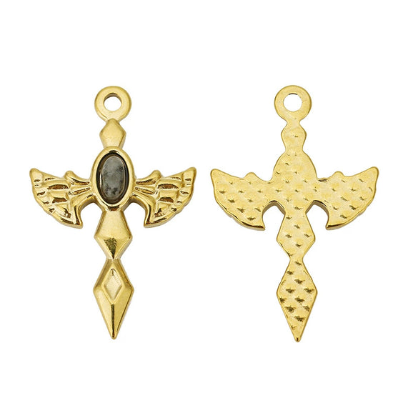 Wholesale Hiphop Stainless Steel Angel Wing Cross Pendant With Electroplating Treatment And Natural Zircon For Female