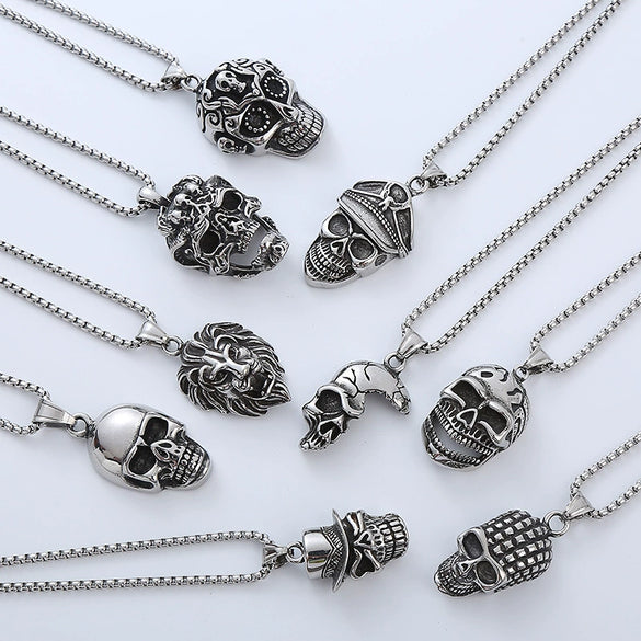 Wholesale Hiphop Street Necklace Titanium Steel Retro Exaggerated Skull Punk Style Geometric Polished