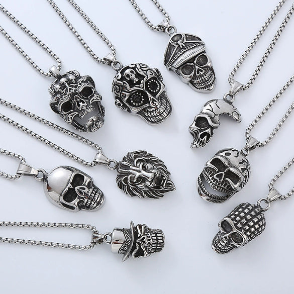 Wholesale Hiphop Street Necklace Titanium Steel Retro Exaggerated Skull Punk Style Geometric Polished