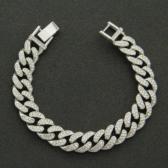 Wholesale Hiphop Style Alloy Cuban Chain Bracelet With Diamond And Geometric Pattern For Men