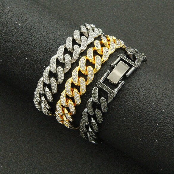 Wholesale Hiphop Style Alloy Cuban Chain Bracelet With Diamond And Geometric Pattern For Men