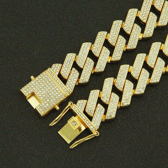 Wholesale Hiphop Style Alloy Cuban Chain Diamond Rings And Necklace With Geometric Design