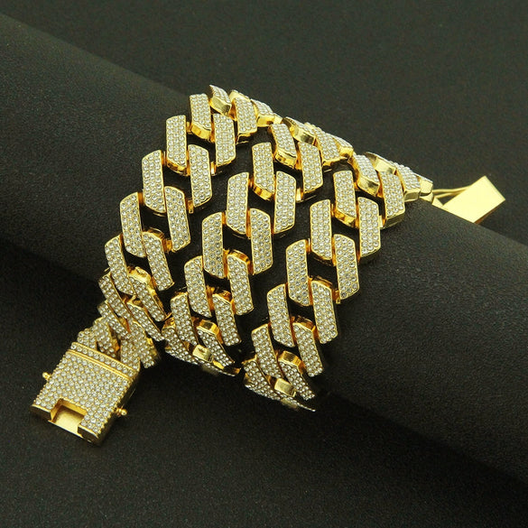 Wholesale Hiphop Style Alloy Cuban Chain Diamond Rings And Necklace With Geometric Design