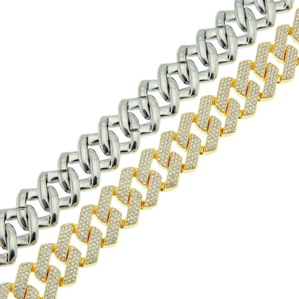 Wholesale Hiphop Style Alloy Cuban Chain Diamond Rings And Necklace With Geometric Design