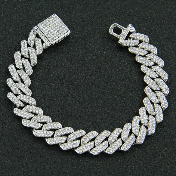 Wholesale Hiphop Style Alloy Cuban Chain Men's Necklace With Geometric Diamond Design