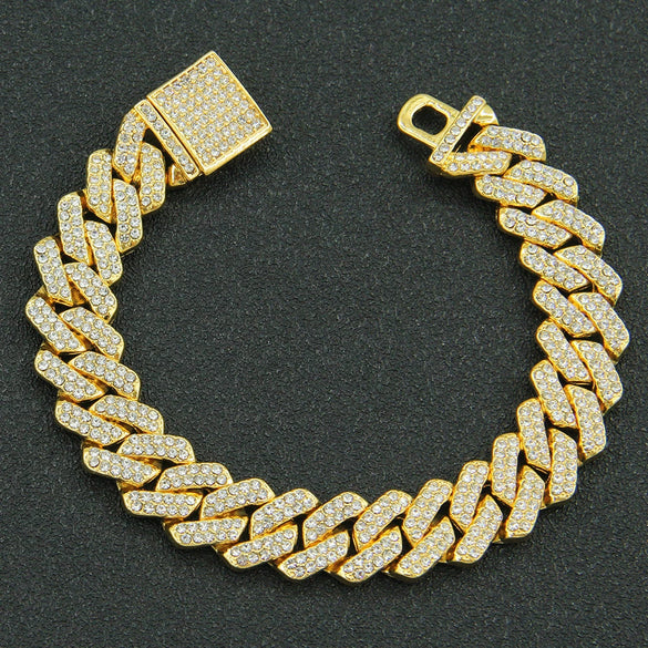 Wholesale Hiphop Style Alloy Cuban Chain Men's Necklace With Geometric Diamond Design