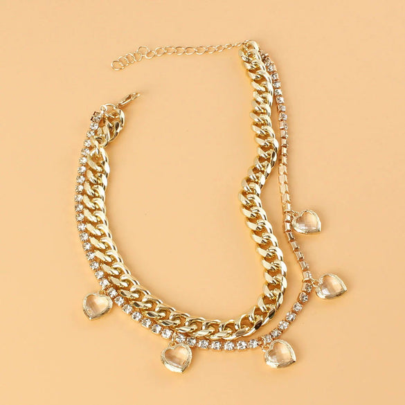 Wholesale Hiphop Style Alloy Heartshaped Pendant Necklace With Thick Snake Bone Chain And Electroplating Treatment