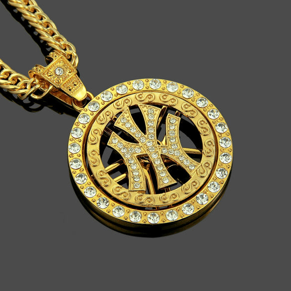 Wholesale Hiphop Style Alloy Necklace With Diamond And Geometric Symbol Logo Pendant For Men