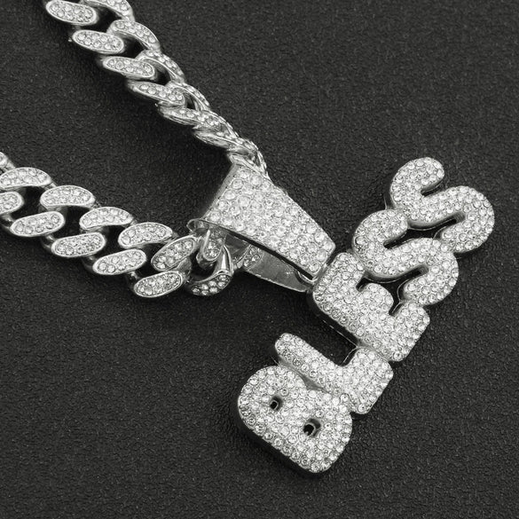 Wholesale Hiphop Style Alloy Pendant Necklace With Diamond And Letter Design Cuban Chain