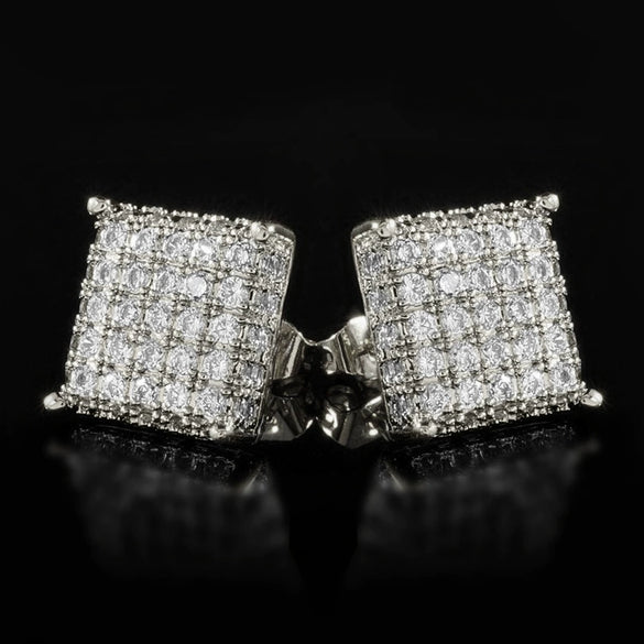 Wholesale Hiphop Style Copper Square Earrings With Microinlaid Zircon And Geometric Design For Women