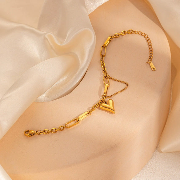 Wholesale Hiphop Style Heart Shape Titanium Steel Bamboo Chain Bracelet And Necklace With Electroplating Design