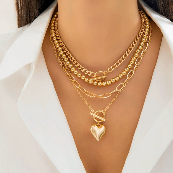 Wholesale Hiphop Style Heart Shaped Beaded Alloy And Iron Necklace For Women