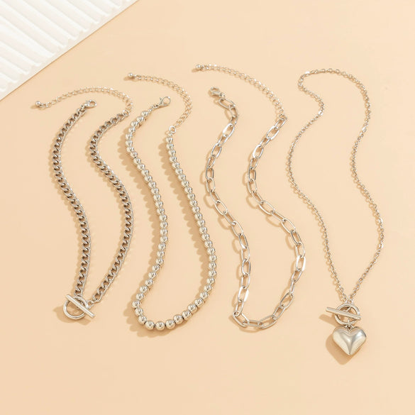 Wholesale Hiphop Style Heart Shaped Beaded Alloy And Iron Necklace For Women