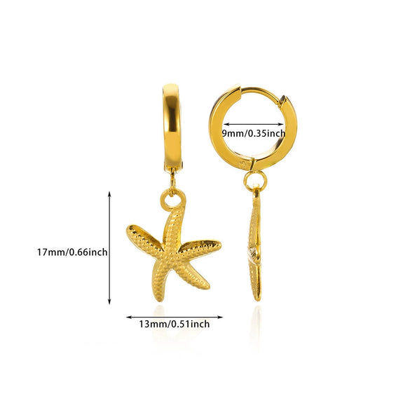 Wholesale Hiphop Style Stainless Steel Animal Zodiac Starfish Conch Pendant Earrings Electroplated