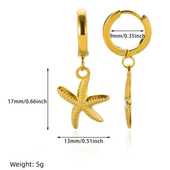 Wholesale Hiphop Style Stainless Steel Animal Zodiac Starfish Conch Pendant Earrings Electroplated