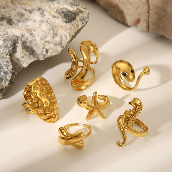 Wholesale Hiphop Style Stainless Steel Ring With Starfish Irregular Knot Design Pvd Furnace Real Gold Electroplated