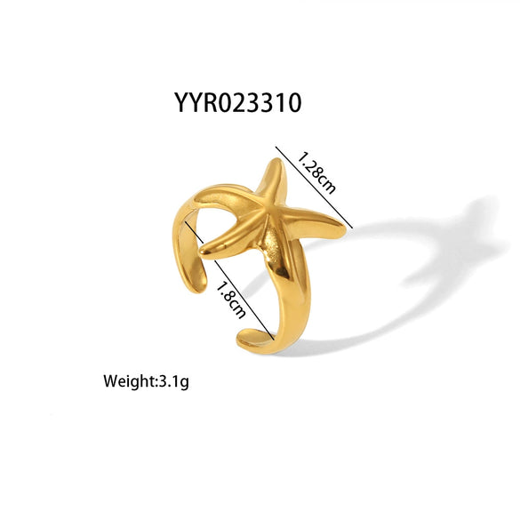 Wholesale Hiphop Style Stainless Steel Ring With Starfish Irregular Knot Design Pvd Furnace Real Gold Electroplated
