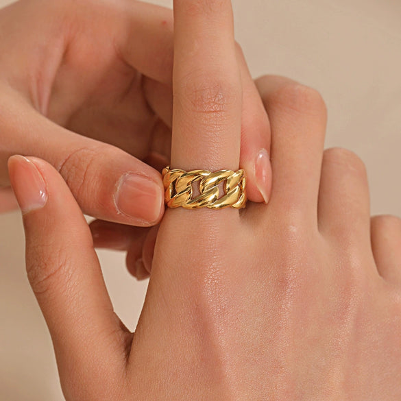 Wholesale Hiphop Style Stainless Steel Women's Ring With Geometric Design And Electroplating