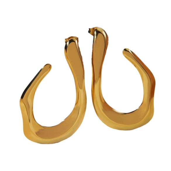 Wholesale Hiphop Style Titanium Steel Exaggerated Earrings With Geometric Ring Lines And Hollow Design Electroplated For Women