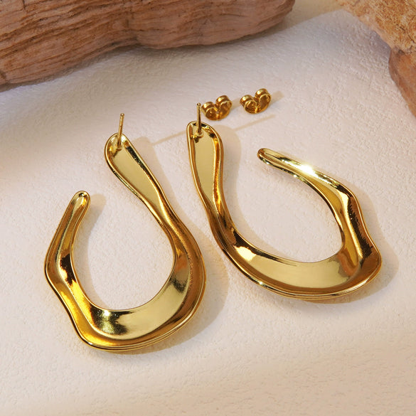 Wholesale Hiphop Style Titanium Steel Exaggerated Earrings With Geometric Ring Lines And Hollow Design Electroplated For Women