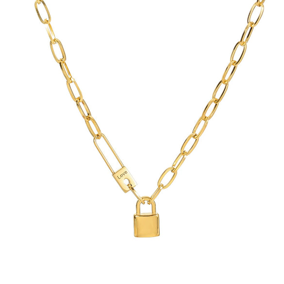 Wholesale Hiphop Style Ushaped Titanium Steel And Stainless Steel Lock Pendant Necklace For Women With Electroplating