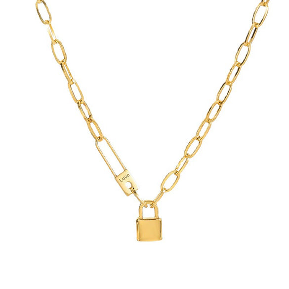 Wholesale Hiphop Style Ushaped Titanium Steel And Stainless Steel Lock Pendant Necklace For Women With Electroplating