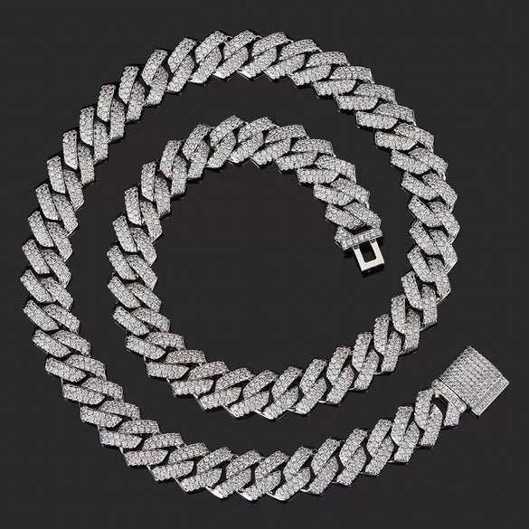 Wholesale Hiphop Style Zirconinlaid Copper Cuban Chain Diamondshaped Necklace Jewelry