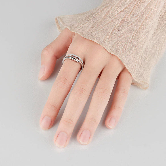 Wholesale Hipster Hip Hop Rotating Personality Ring S925 Sterling Silver Geometric Fivering Zircon Electroplated