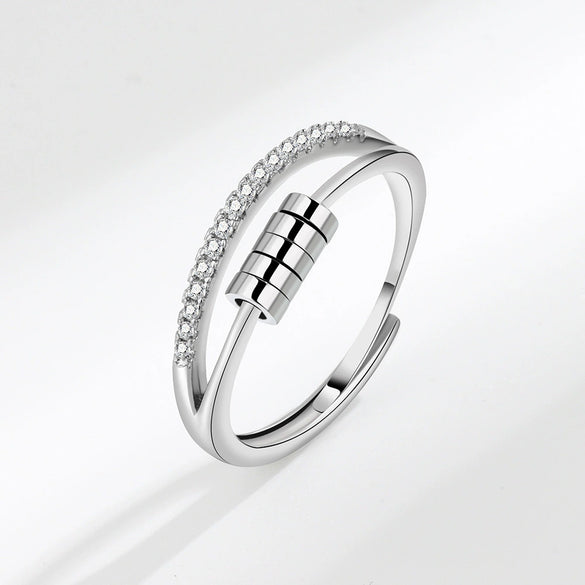 Wholesale Hipster Hip Hop Rotating Personality Ring S925 Sterling Silver Geometric Fivering Zircon Electroplated