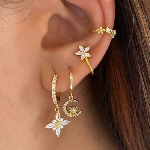 Wholesale Hipster Light Luxury Elegant Women's Earrings With Zircon Inlay Geometric Flower And Star Shape