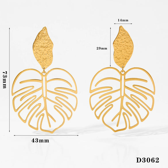 Wholesale Hollow Flower Leaf Earrings 316 Stainless Steel Electroplated Women's Jewelry