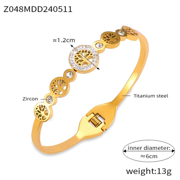 Wholesale Hollow Jewelry Devil's Eye Tree Of Life Diamond Design Sense 316L Stainless Steel Goldplated Bracelet