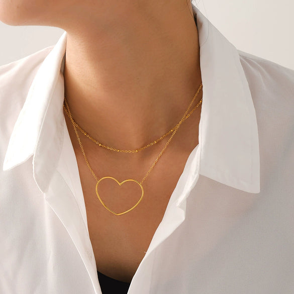 Wholesale Hollow Love Folded Clavicle Chain Jewelry In Stainless Steel With Pvd Plated 18K Gold And Geometric Styling