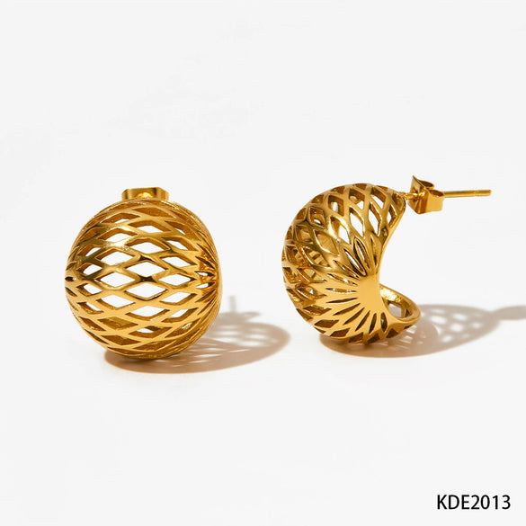Wholesale Hollow Spherical Stainless Steel Earrings With Metal Mesh Hemisphere Design And Electroplating For Women
