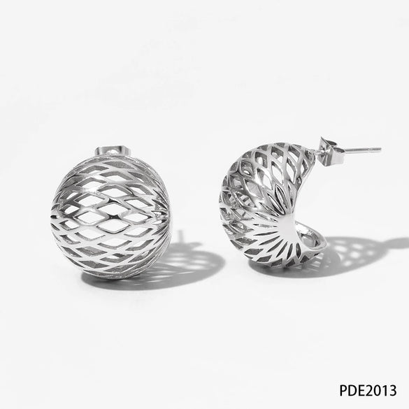 Wholesale Hollow Spherical Stainless Steel Earrings With Metal Mesh Hemisphere Design And Electroplating For Women