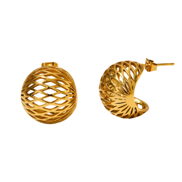 Wholesale Hollow Spherical Stainless Steel Earrings With Metal Mesh Hemisphere Design And Electroplating For Women