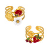 Wholesale Hollow Wide Version Oildropped Zircon Daisy Ladybug Opening Design Stainless Steel Ring With Electroplating For Women